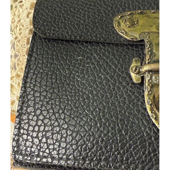 Vintage 60s Mini Black Pebble Leather Purse Escutcheon Clasp - Picture 10 of 16